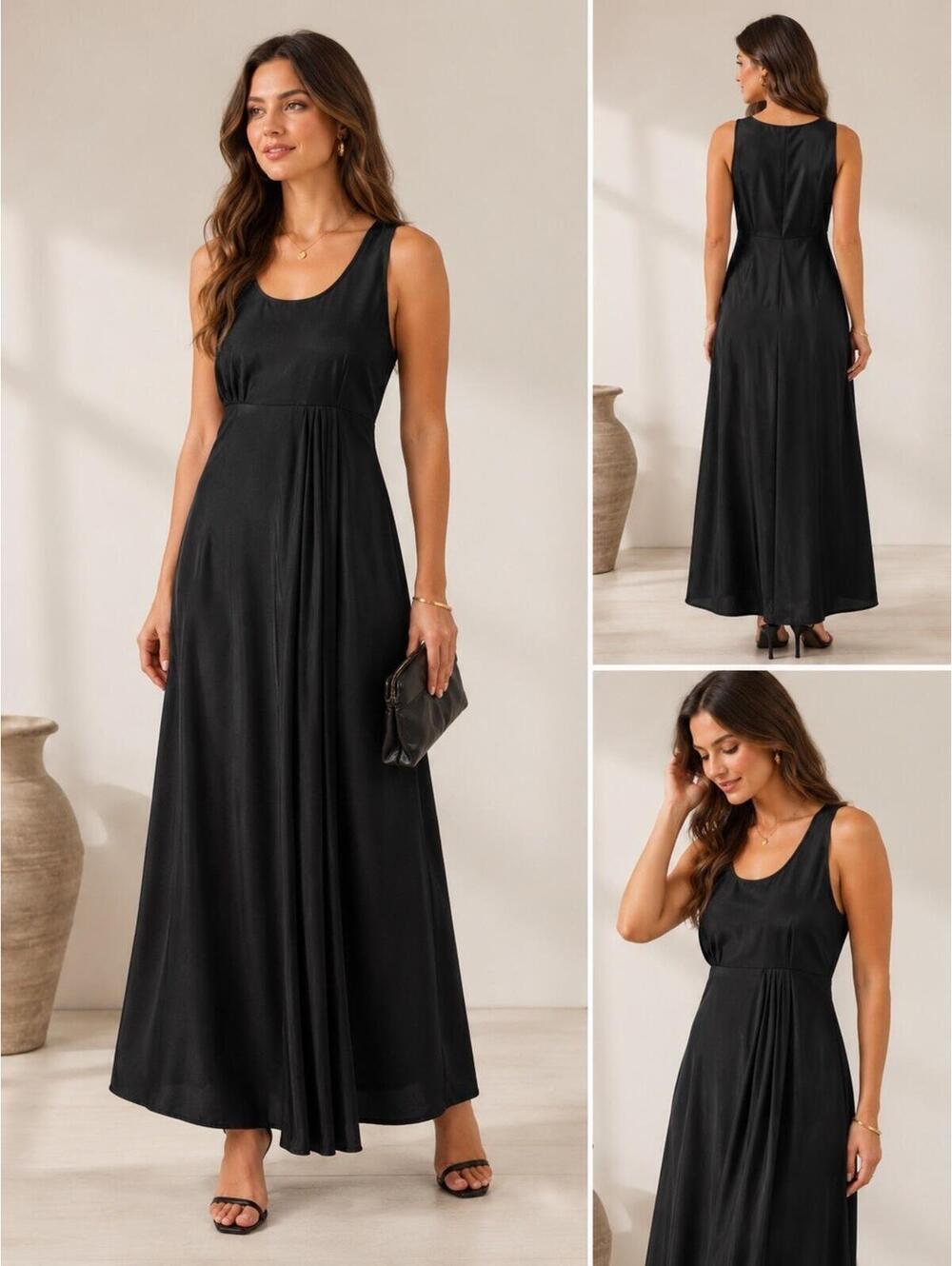 Rachel Zoe‎ Women's Black Maxi Dress Scoop Neck A-Line Flowy M